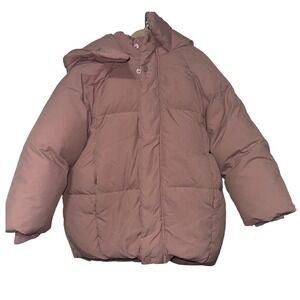 Zara Puffer Jacket Kids 6 Pink Hooded Down Feather Winter Coat Gorpcore